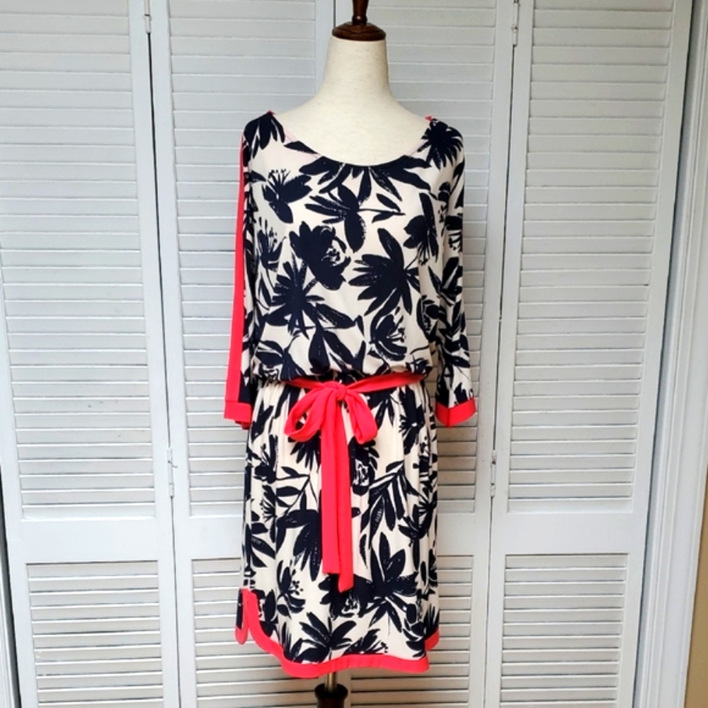 Joseph Ribkoff Floral Print Dress with Pink Accents Size 8